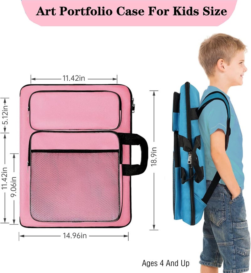 TreochtFUN Art Portfolio kids, Drawing Supply Bag 15x18 In For Children Lesson,Artwork Case Storage Sketchbook,Drawing Pencil,Artist Set. (Pink) - Image 3